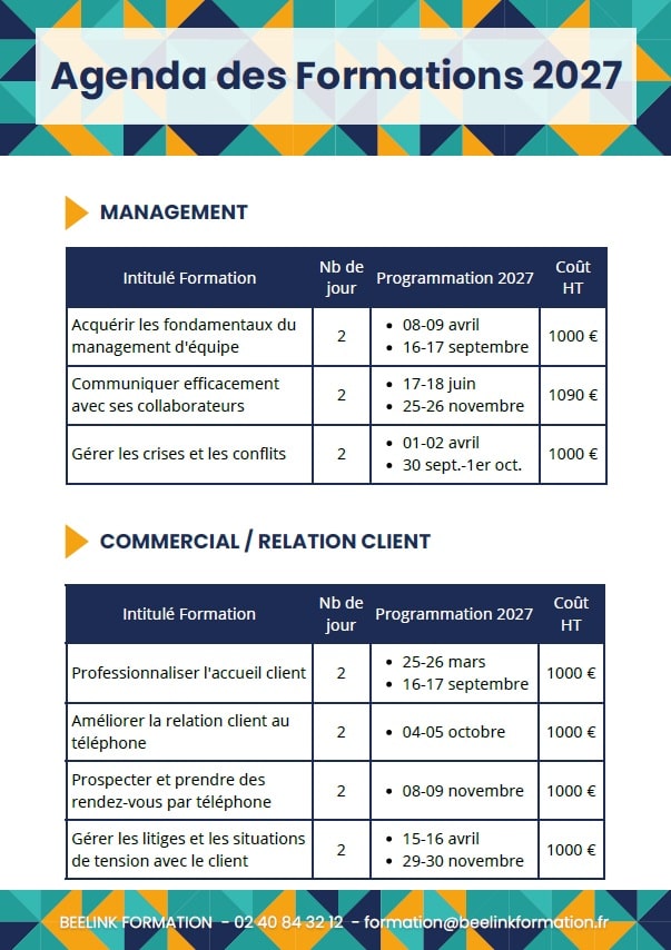 Agenda 2027 Agenda des formations 2027